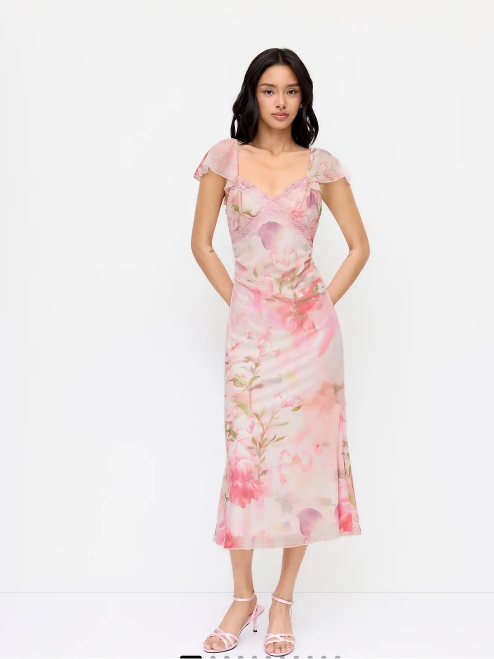 NWT CIDER MESH SWEETHEART FLORAL RUFFLE SLEEVE MERMAID MAXI DRESS - size XS